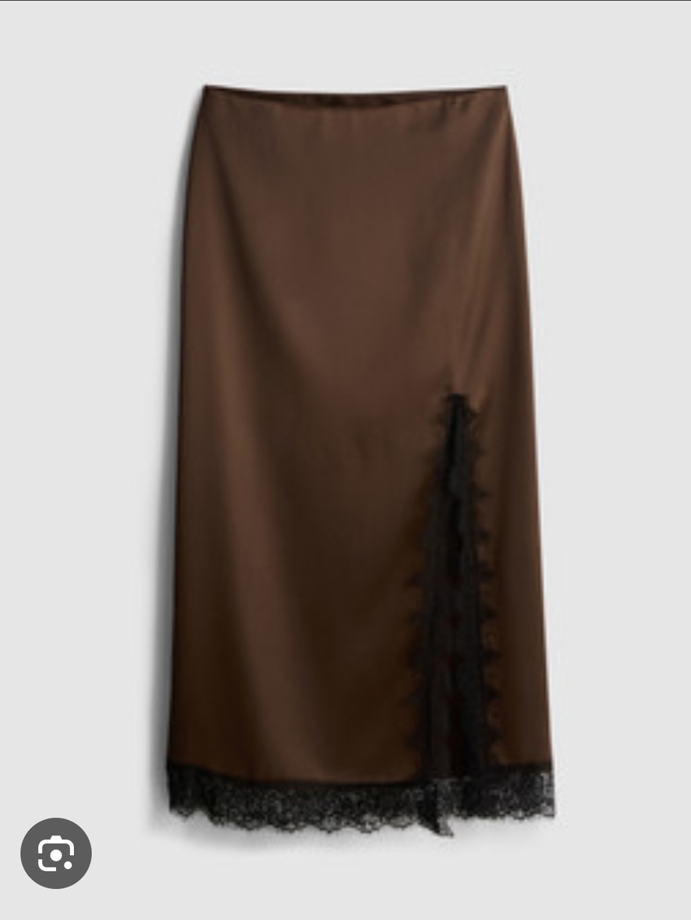 Women's Brown Satin Slip Skirt with Lace Trim